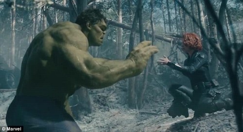 Black Widow must calm The Hulk a few times with a "lullaby".