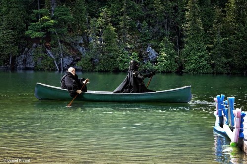 Palpatine and Darth Vader on a canoe