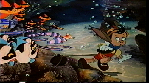 Not only are the underwater scenes vibrant, but the distorted lines of sunlight can be seen flowing on the ocean floor, as if actual waves are above Pinocchio.