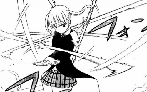 Dynamic lines show off mastery of motion by Okubo. Maka knows how to use her Scythe!